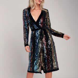 Rainbow 🌈 Striped Sequin Midi Robe Dress - Statement Piece | Glamorous & Bold